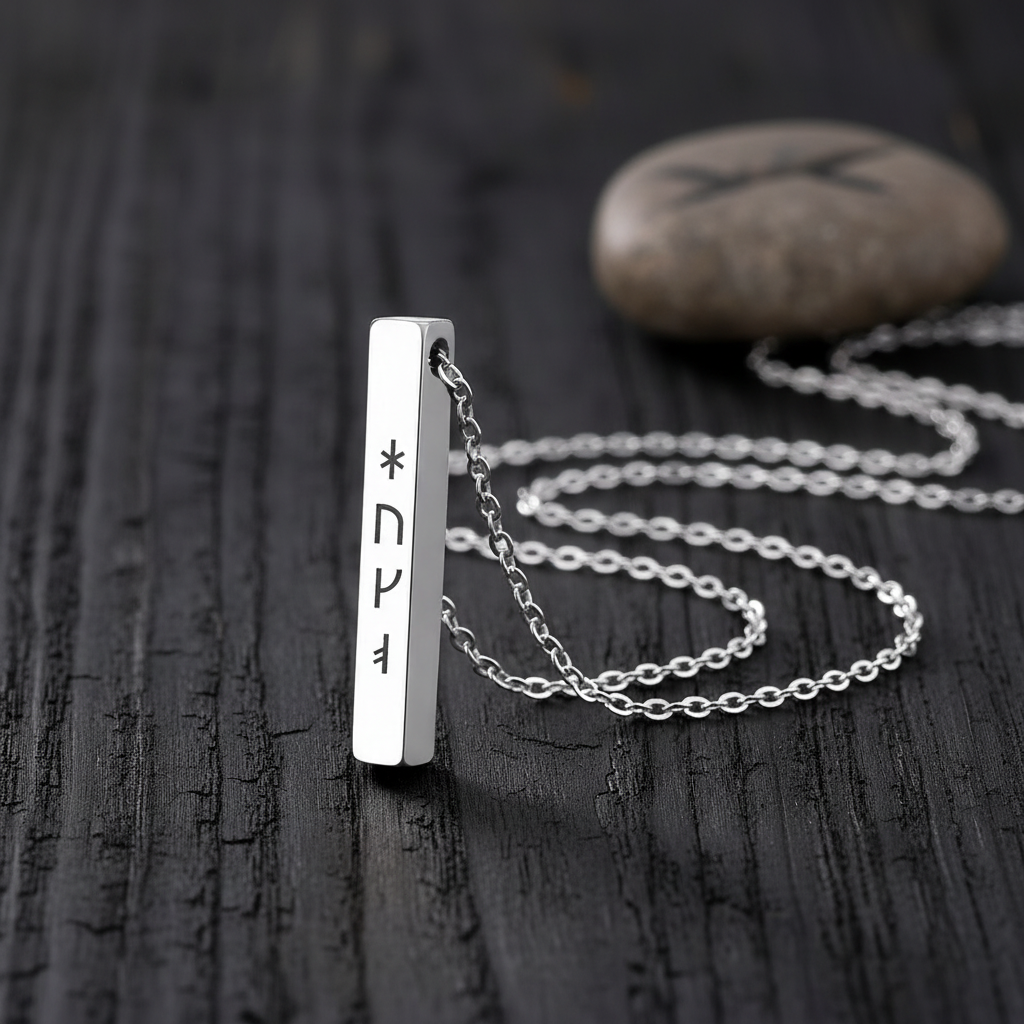 Viking Runes Engraved Bar Necklace for Women