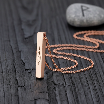 Viking Runes Engraved Bar Necklace for Women