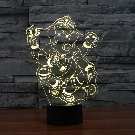 Lampe Led 3D Éléphant Ganesh Jaune