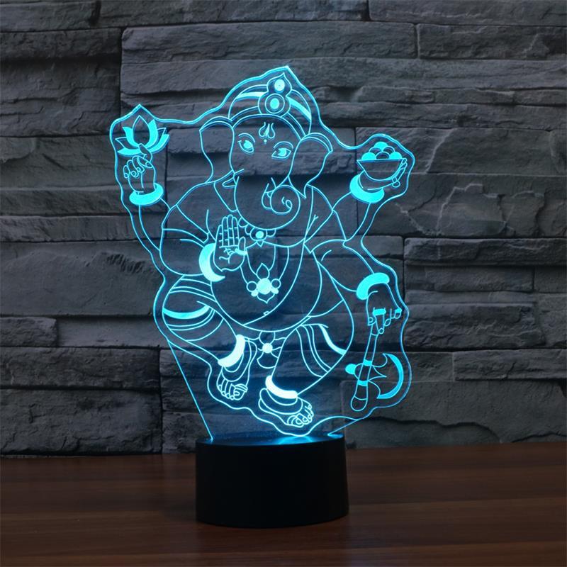 Lampe Led 3D Éléphant Ganesh Bleu